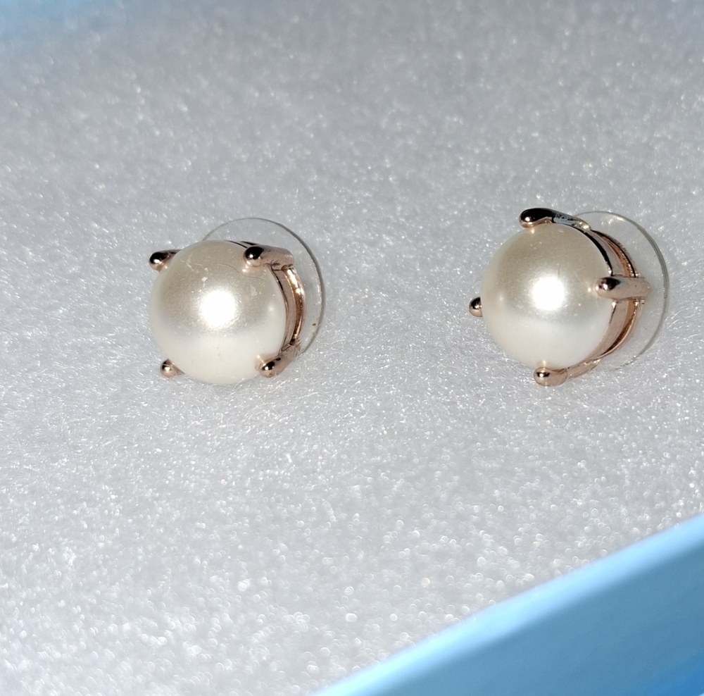 Kate Spade Round Stud Designer Earrings blush faux pearl & rose gold
